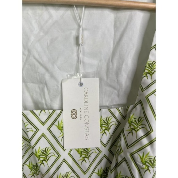 NWT Caroline Constas Elliot Puff Sleeve Green and White Leaf Printed Blouse Top - Picture 4 of 8